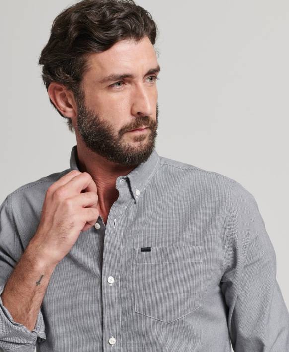 erkekler Superdry siyah pamuklu mikro kareli gömlek NNTB147