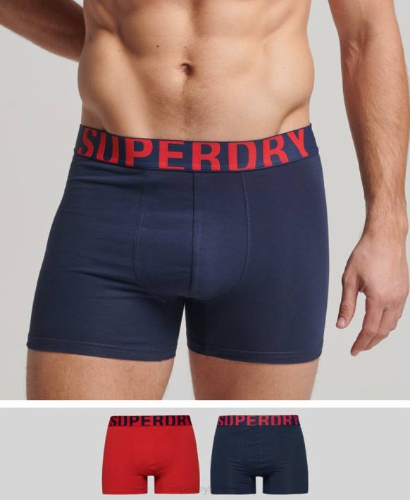 erkekler Superdry Donanma organik pamuklu boxer çift logolu ikili paket NNTB1794