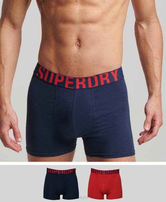 erkekler Superdry Donanma organik pamuklu çift logolu boxer ikili paket NNTB1621