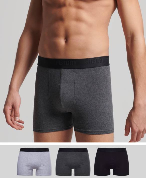 erkekler Superdry gri organik pamuklu boxer üçlü paket NNTB1744