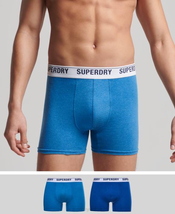 erkekler Superdry mavi organik pamuklu boxer ikili paket NNTB1736