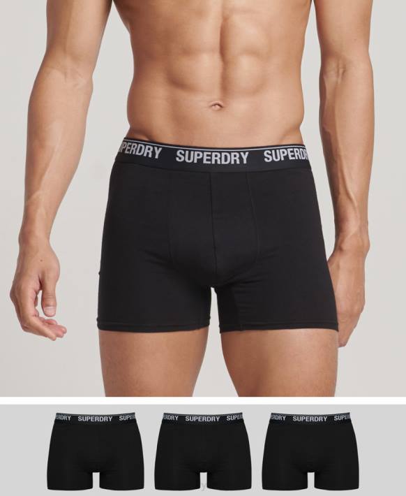 erkekler Superdry siyah organik pamuklu boxer üçlü paket NNTB1597