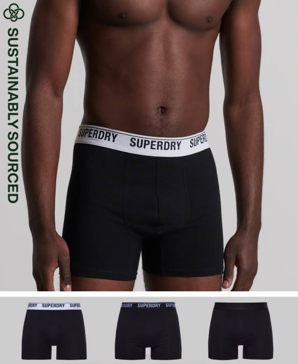 erkekler Superdry siyah organik pamuklu boxer üçlü paket NNTB1622