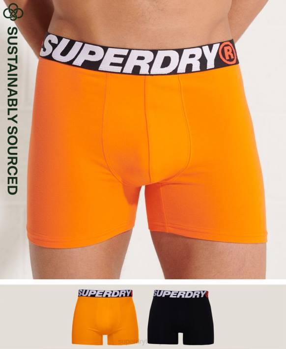 erkekler Superdry turuncu organik pamuklu boxer ikili paket NNTB1881
