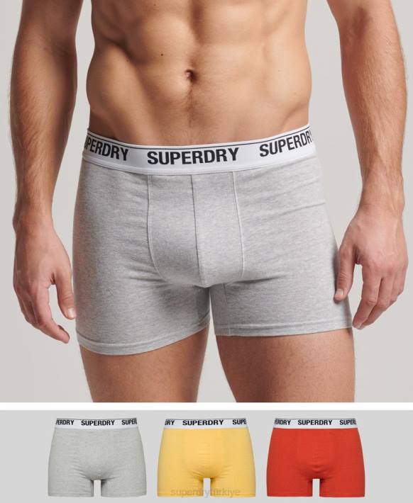 erkekler Superdry turuncu organik pamuklu boxer üçlü paket NNTB1618