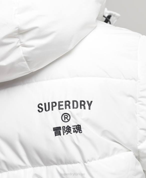 erkekler Superdry beyaz logolu kapüşonlu uzun çizgi kaban NNTB4522
