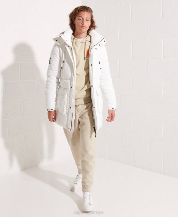 erkekler Superdry beyaz sefer yastıklı parka kaban NNTB4483
