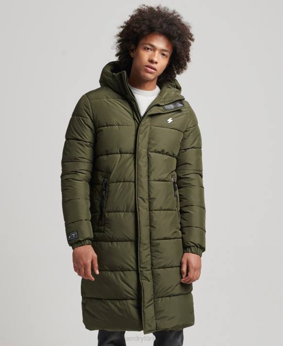 erkekler Superdry haki logolu kapüşonlu uzun çizgi kaban NNTB4526