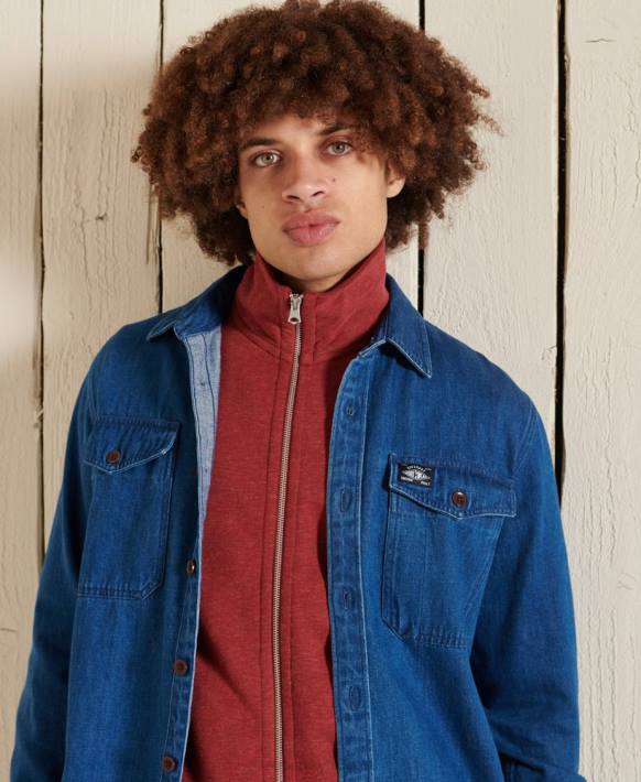 erkekler Superdry kırmızı organik pamuklu eski logo fermuarlı eşofman üstü NNTB5168