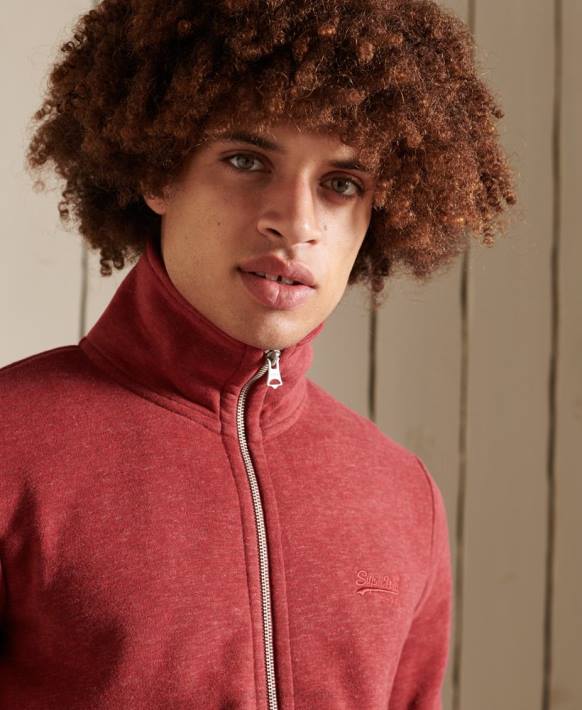 erkekler Superdry kırmızı organik pamuklu eski logo fermuarlı eşofman üstü NNTB5168