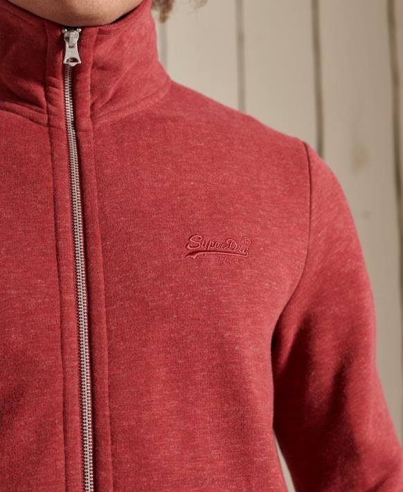 erkekler Superdry kırmızı organik pamuklu eski logo fermuarlı eşofman üstü NNTB5168