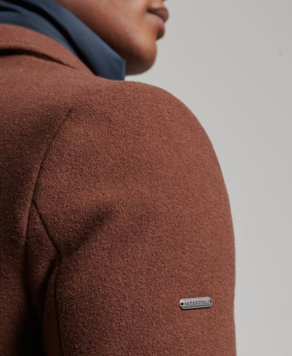 erkekler Superdry kahverengi çıkarılabilir astarlı yün şehir kabanı NNTB972