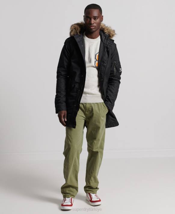 erkekler Superdry koyu gri servis suni kürk süslemeli parka kaban NNTB1171