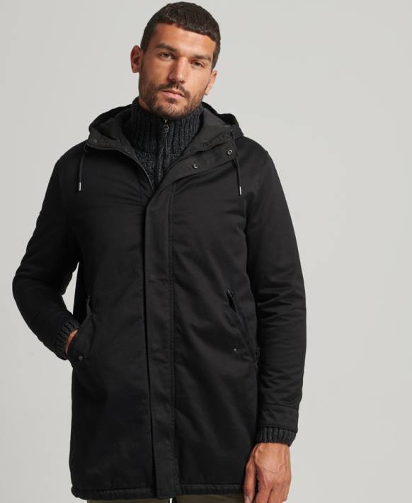 erkekler Superdry siyah balık kuyruğu parka kaban NNTB4472