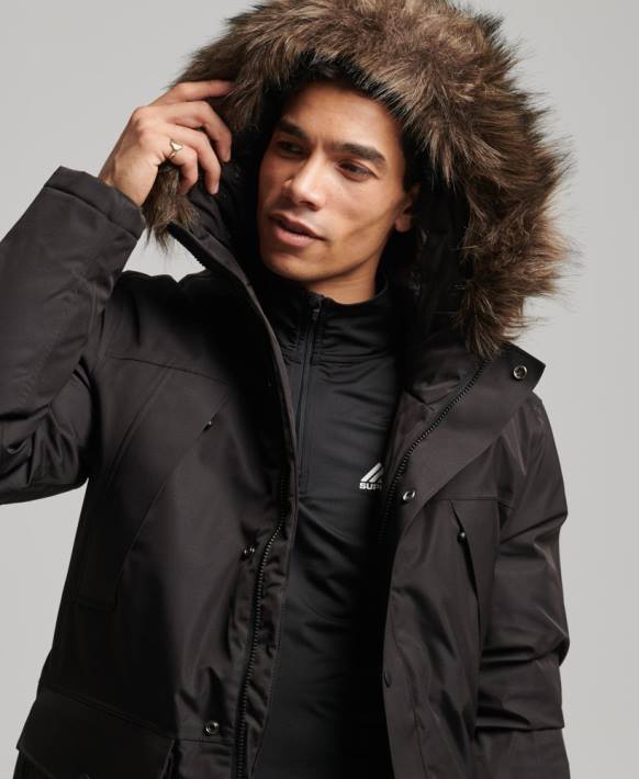 erkekler Superdry siyah everest tüylü kar parka kaban NNTB4643