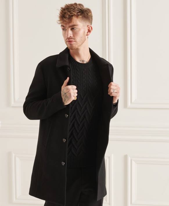 erkekler Superdry siyah studios yün araba montu NNTB1150