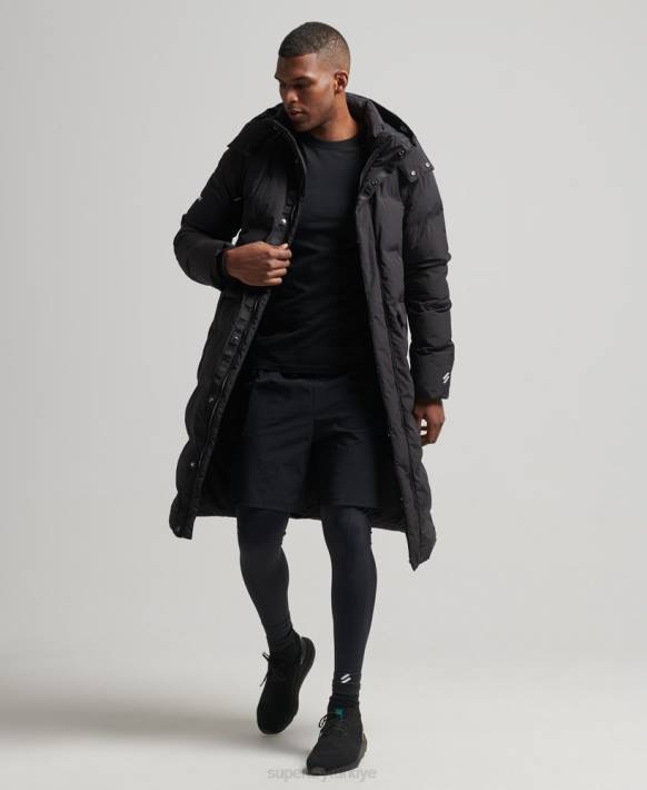 erkekler Superdry siyah uzun çizgi kirpi ceket NNTB4489