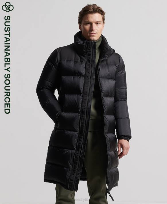 erkekler Superdry siyah uzun çizgili şişme mont NNTB4652