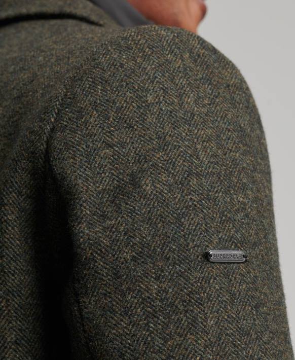 erkekler Superdry yeşil çıkarılabilir astarlı yün şehir kabanı NNTB1113