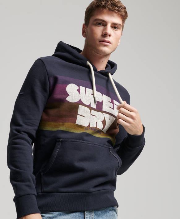 erkekler Superdry Donanma 70'ler çizgili kapşonlu NNTB5135