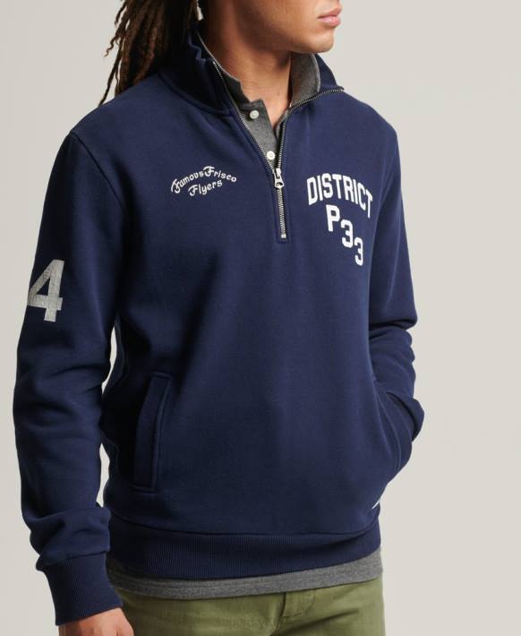 erkekler Superdry Donanma eski atletik henley sweatshirt NNTB886