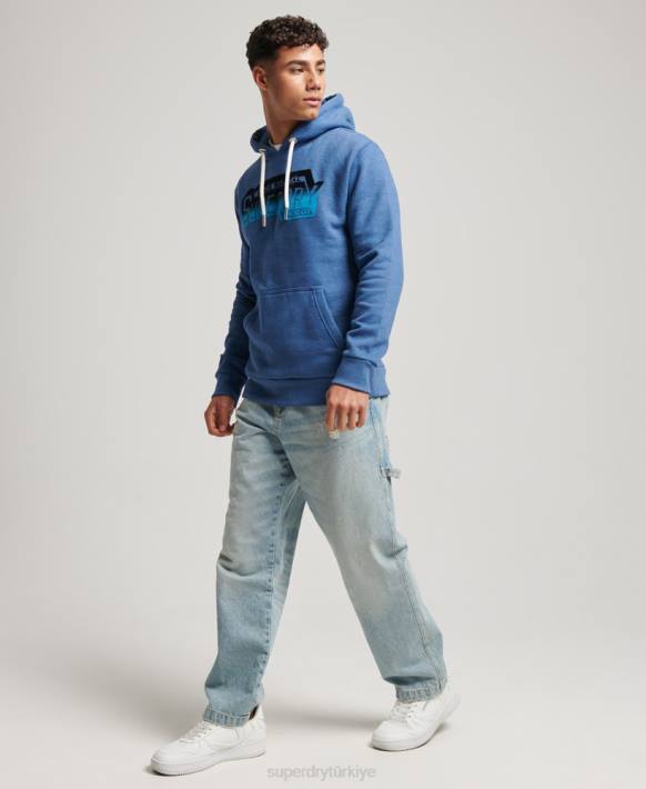 erkekler Superdry Donanma eski gölge kapüşonlu svetşört NNTB753
