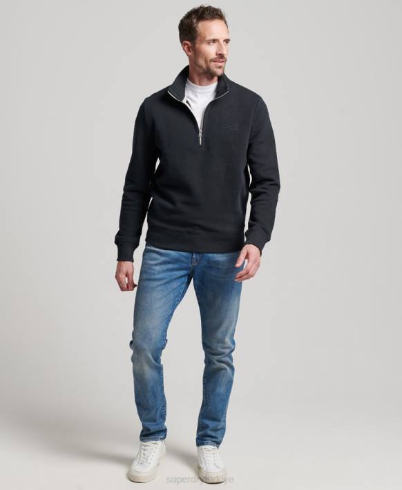 erkekler Superdry Donanma eski logo işlemeli fermuarlı henley sweatshirt NNTB104