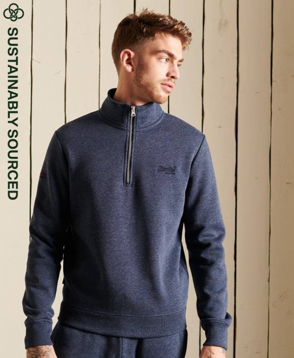 erkekler Superdry Donanma eski logo işlemeli fermuarlı henley sweatshirt NNTB5138