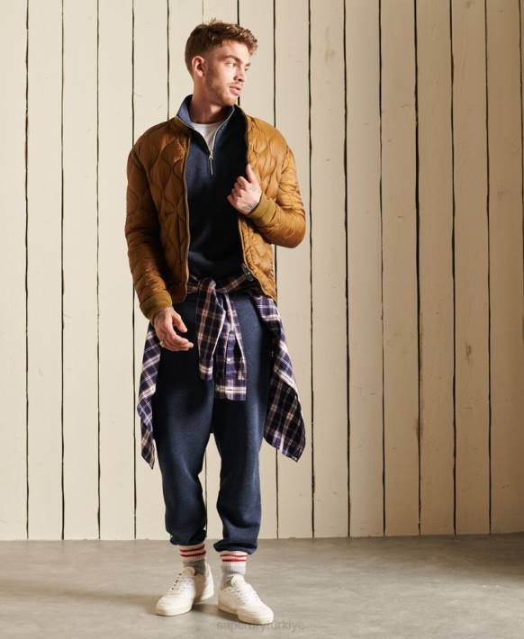 erkekler Superdry Donanma eski logo işlemeli fermuarlı henley sweatshirt NNTB5138