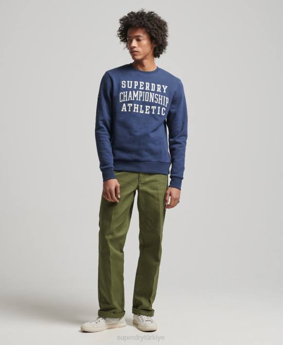 erkekler Superdry Donanma eski spor salonu atletik sweatshirt NNTB605