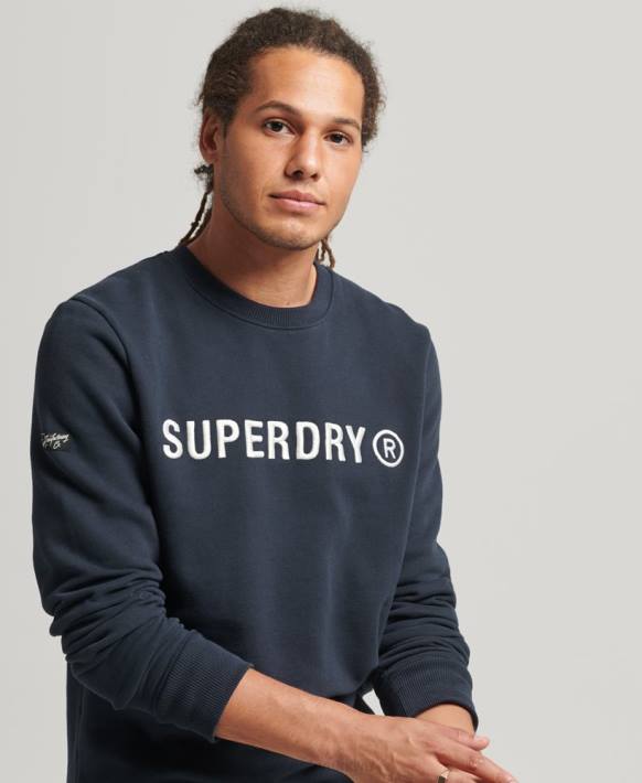 erkekler Superdry Donanma şirket logosu çalışma ekibi sweatshirt NNTB5061