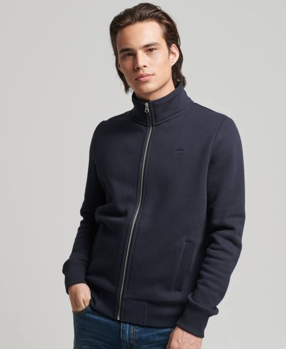 erkekler Superdry Donanma organik pamuklu eski logo fermuarlı eşofman üstü NNTB5041