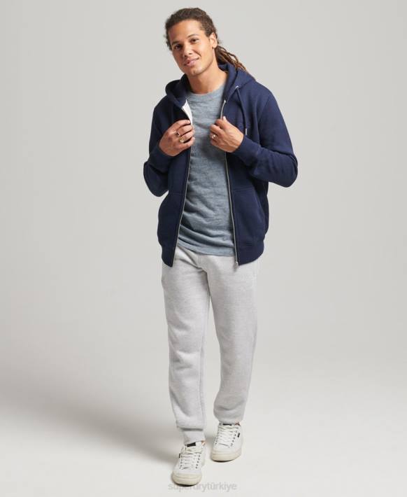 erkekler Superdry Donanma organik pamuklu eski logo işlemeli fermuarlı kapüşonlu svetşört NNTB5052