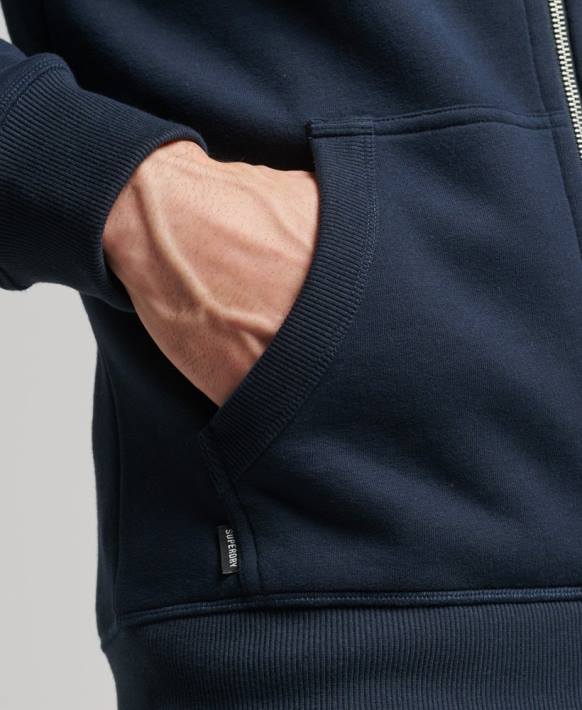 erkekler Superdry Donanma organik pamuklu eski logo işlemeli fermuarlı kapüşonlu svetşört NNTB626