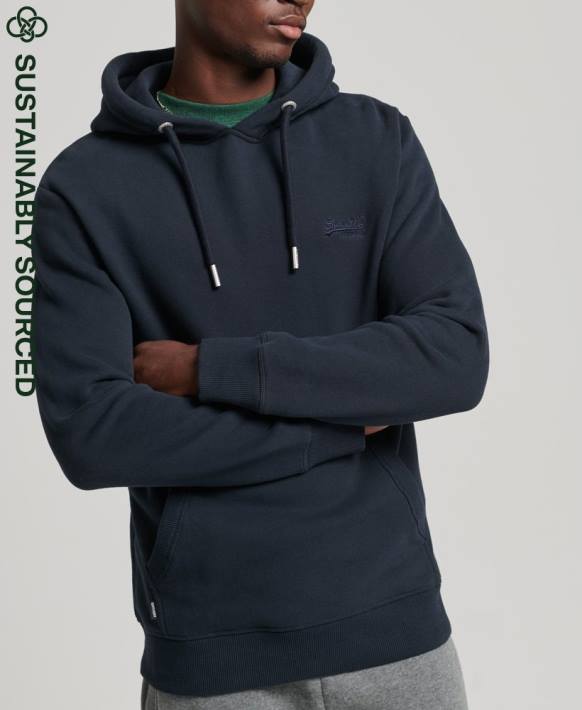 erkekler Superdry Donanma organik pamuklu eski logo işlemeli kapşonlu NNTB721