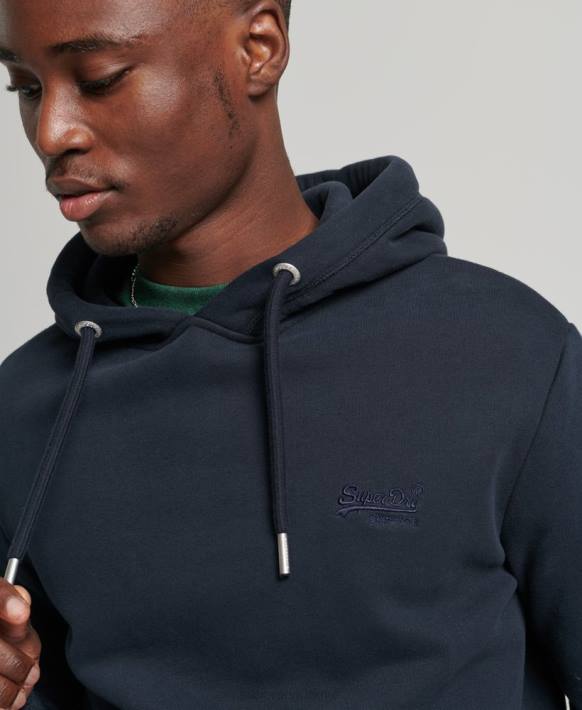 erkekler Superdry Donanma organik pamuklu eski logo işlemeli kapşonlu NNTB721