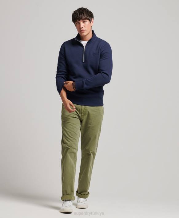 erkekler Superdry Donanma organik pamuklu essential logolu yarım fermuarlı sweatshirt NNTB5062
