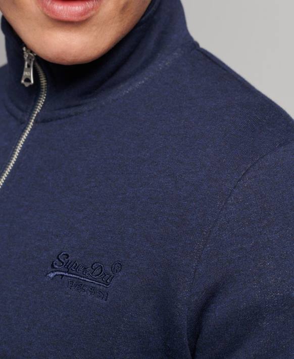 erkekler Superdry Donanma organik pamuklu essential logolu yarım fermuarlı sweatshirt NNTB5062