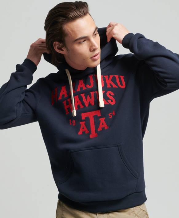 erkekler Superdry Donanma vintage kolej kapşonlu NNTB801