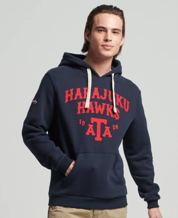 erkekler Superdry Donanma vintage kolej kapşonlu NNTB801