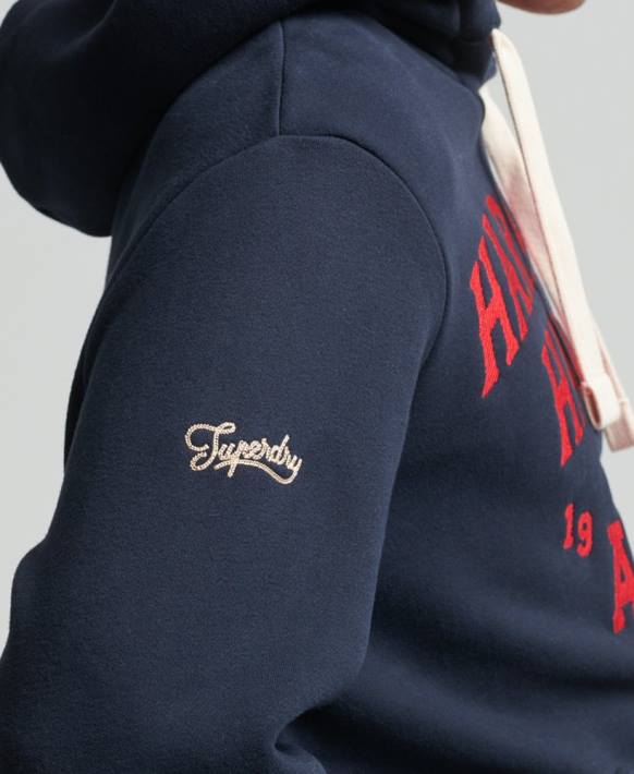 erkekler Superdry Donanma vintage kolej kapşonlu NNTB801
