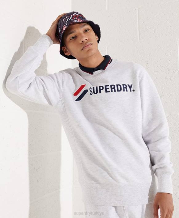 erkekler Superdry açık gri aplikeli sportif sweatshirt NNTB5108