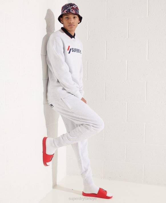 erkekler Superdry açık gri aplikeli sportif sweatshirt NNTB5108