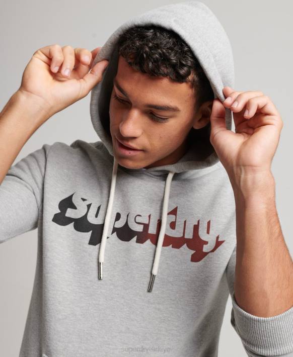 erkekler Superdry açık gri eski gölge kapüşonlu svetşört NNTB706
