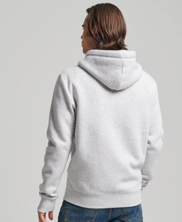 erkekler Superdry açık gri organik pamuklu eski logo işlemeli fermuarlı kapüşonlu svetşört NNTB676