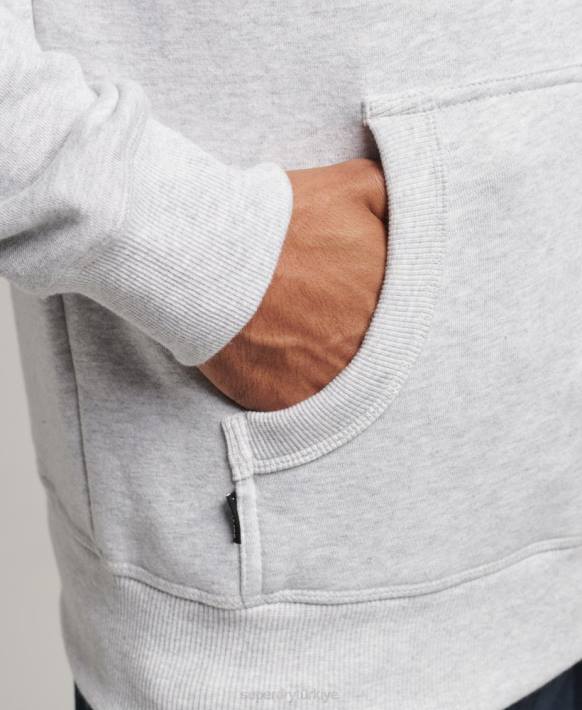 erkekler Superdry açık gri organik pamuklu temel logolu kapşonlu NNTB616