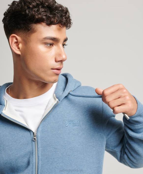 erkekler Superdry açık mavi vintage logo işlemeli fermuarlı kapüşonlu svetşört NNTB627