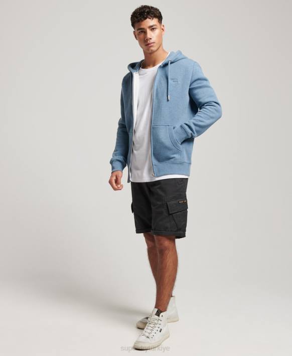 erkekler Superdry açık mavi vintage logo işlemeli fermuarlı kapüşonlu svetşört NNTB627