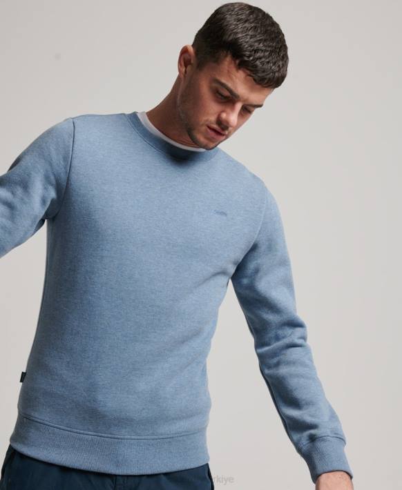 erkekler Superdry açık mavi vintage logo işlemeli mürettebat sweatshirt NNTB496