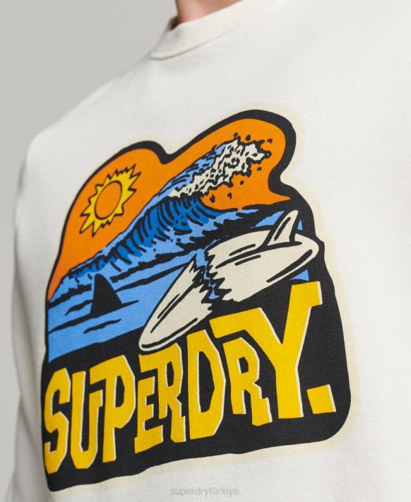 erkekler Superdry beyaz seyahat çıkartması mürettebat sweatshirt NNTB542